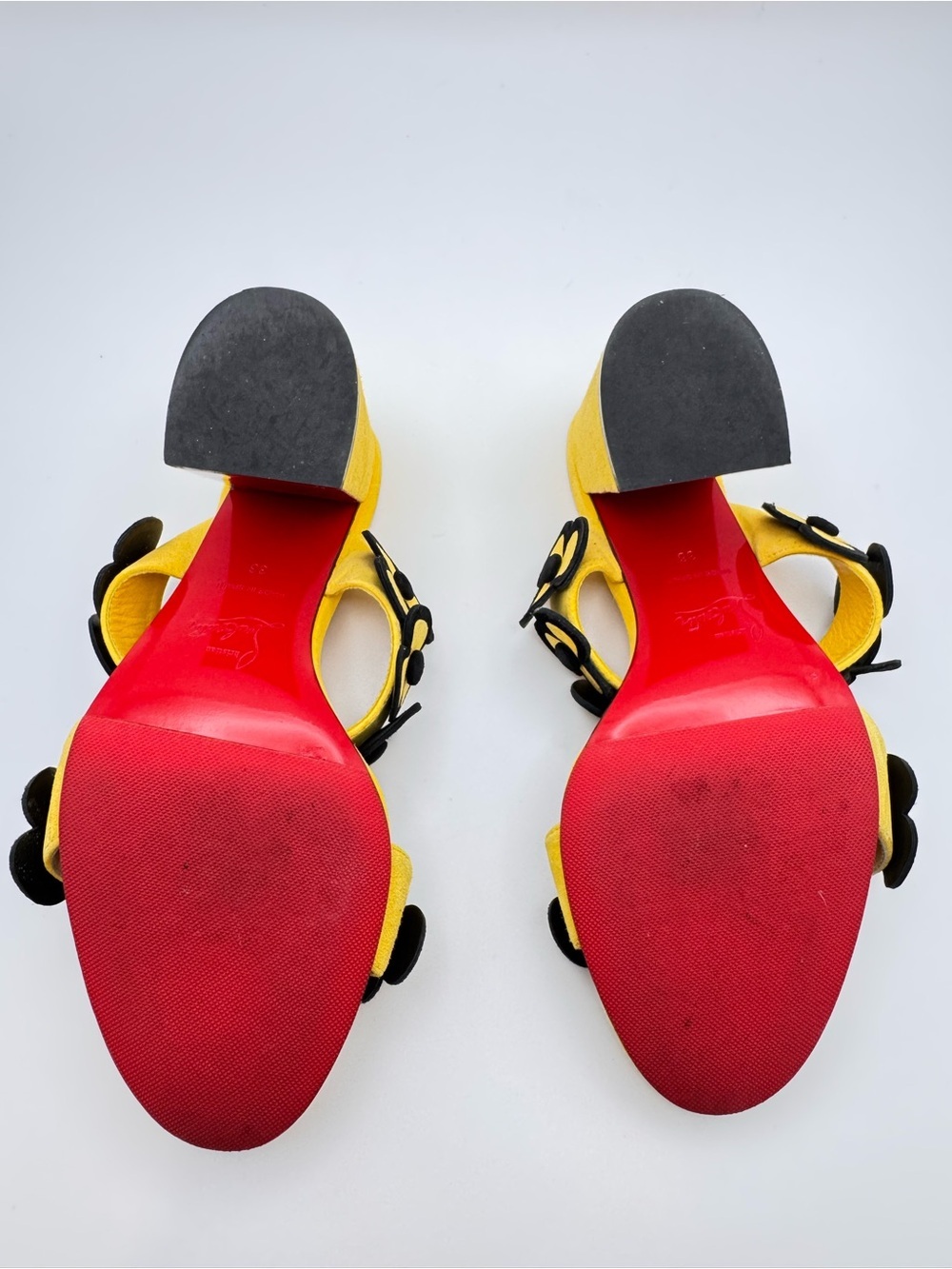 Christian Louboutin Tres Pansy 85 Yellow Suede Floral Mule Sandals EU 36 - Picture 7 of 8